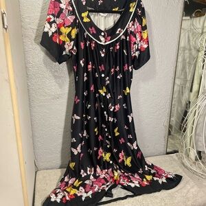 Floral Butterfly Print Black house Dress nightgown